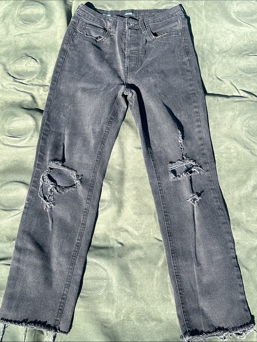 wild fable Black Distressed Straight-Leg Jeans